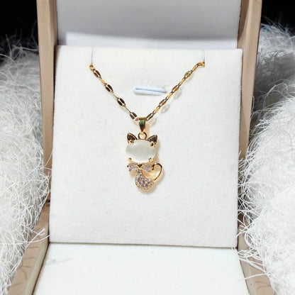 Trendy Animal Collarbone Necklaces for Women - Creative Cat Design with Stainless Steel Chain