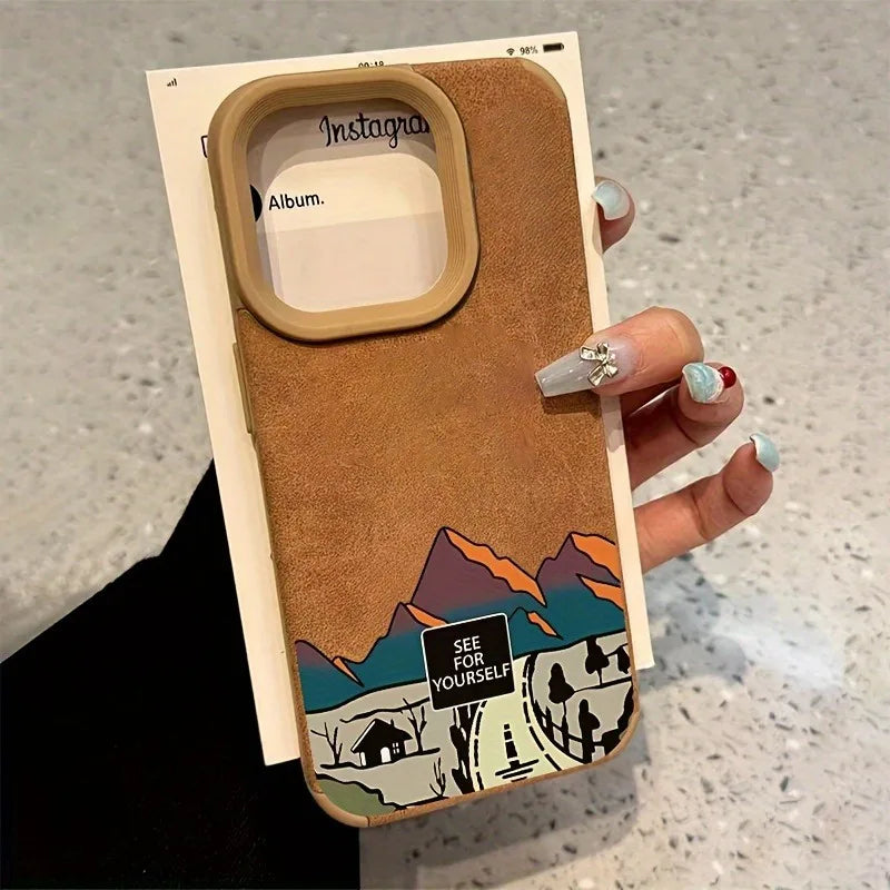 California Highway Flip Fur Leather Phone Case For iPhone 15 Pro Max Cases iPhone 11 12 13 14 16 Pro Max XS X XR 15 Plus Cover