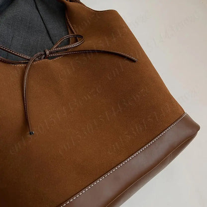 Women PU Tote Bag Designer Shoulder Bags Fashion Bucket Bag Large Capacity Suede Tote Purse Handbag Stylish Commuting Bag