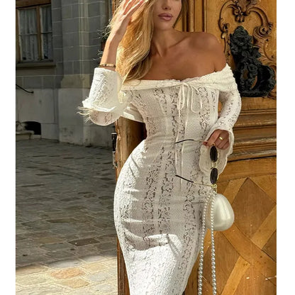 Women's Dresses New Sexy One-word Shoulder Lace Temperament Tube Top Long Dress Slim Fishtail Dress for Women