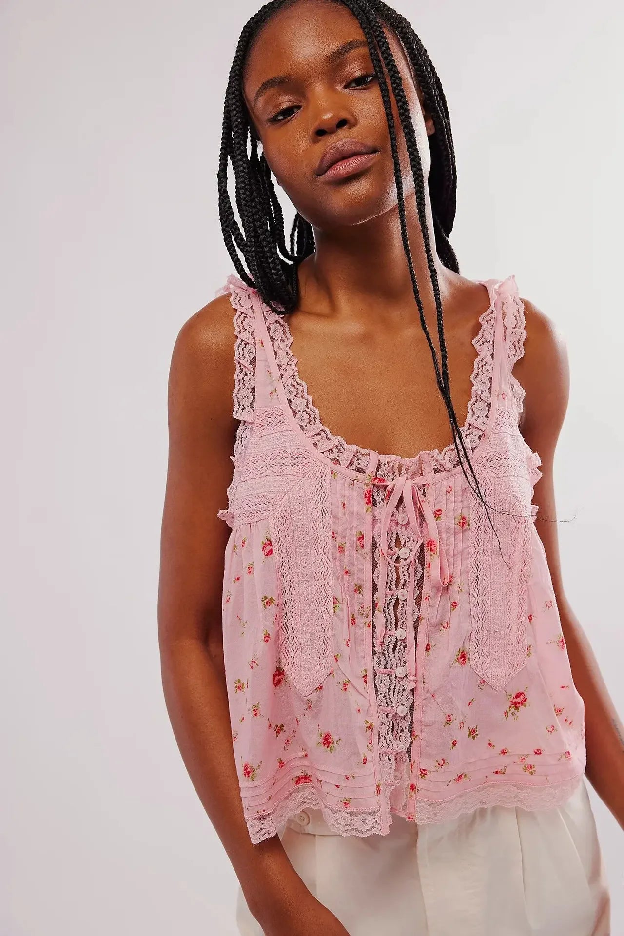 Sleeveless Tank Tops For Women Blouses Summer Boho Beach Wear 100%Cotton Splicing lace Shirts Loose Casual Ladies Blusas Camis