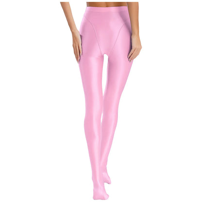 Womens Gymnastic Yoga Pants Leggings High Waist Stretchy Glossy Pantyhose Silky Skinny Pantyhose Role Play Nightclub Wear