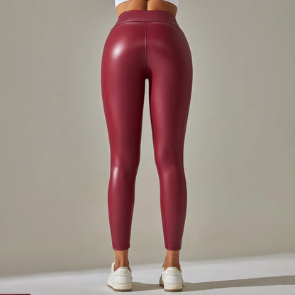 PU Leather Pants Yoga Leggings for External Wear High Waist Leather Sexy Leggings Trousers Women's Stretch Pantalon