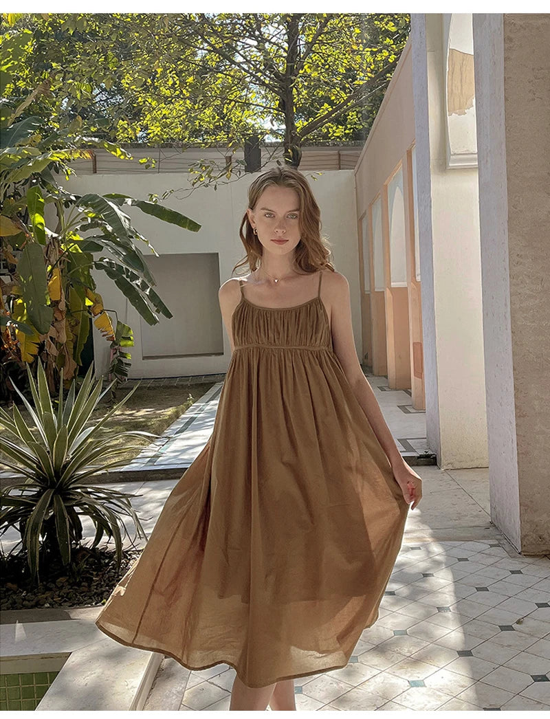 100% Cotton Dresses For Women 2022 Sexy Adjustable Strap Sleeveless Ruched Elegant Party Dresses Vestidos Femininos Frete GráTis