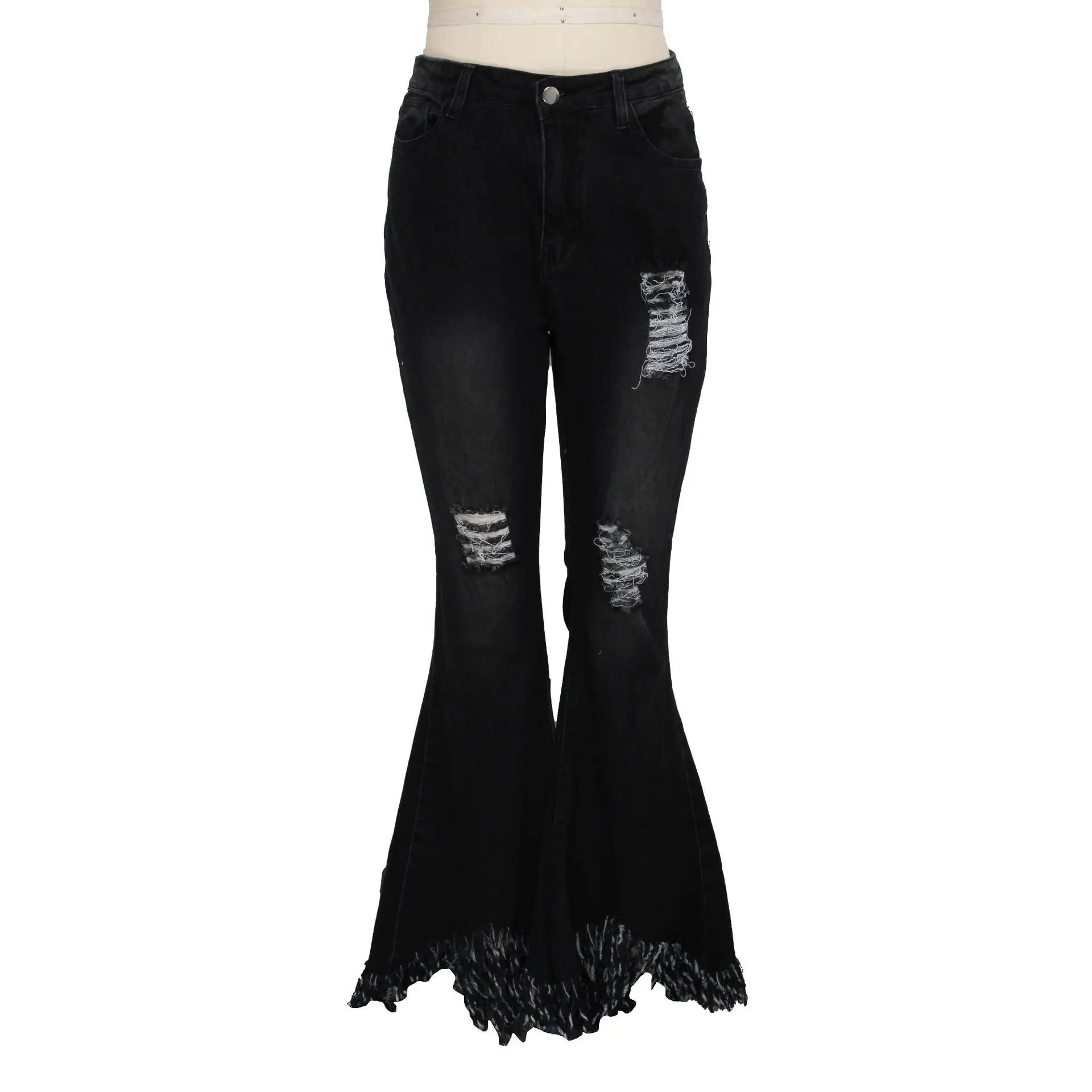 Jeans Women Long Pants Flare Pant Slim Fit Bodycon Y2k Streetwear Casual Elegant Splice Denim Trousers Solid Hole High Waist