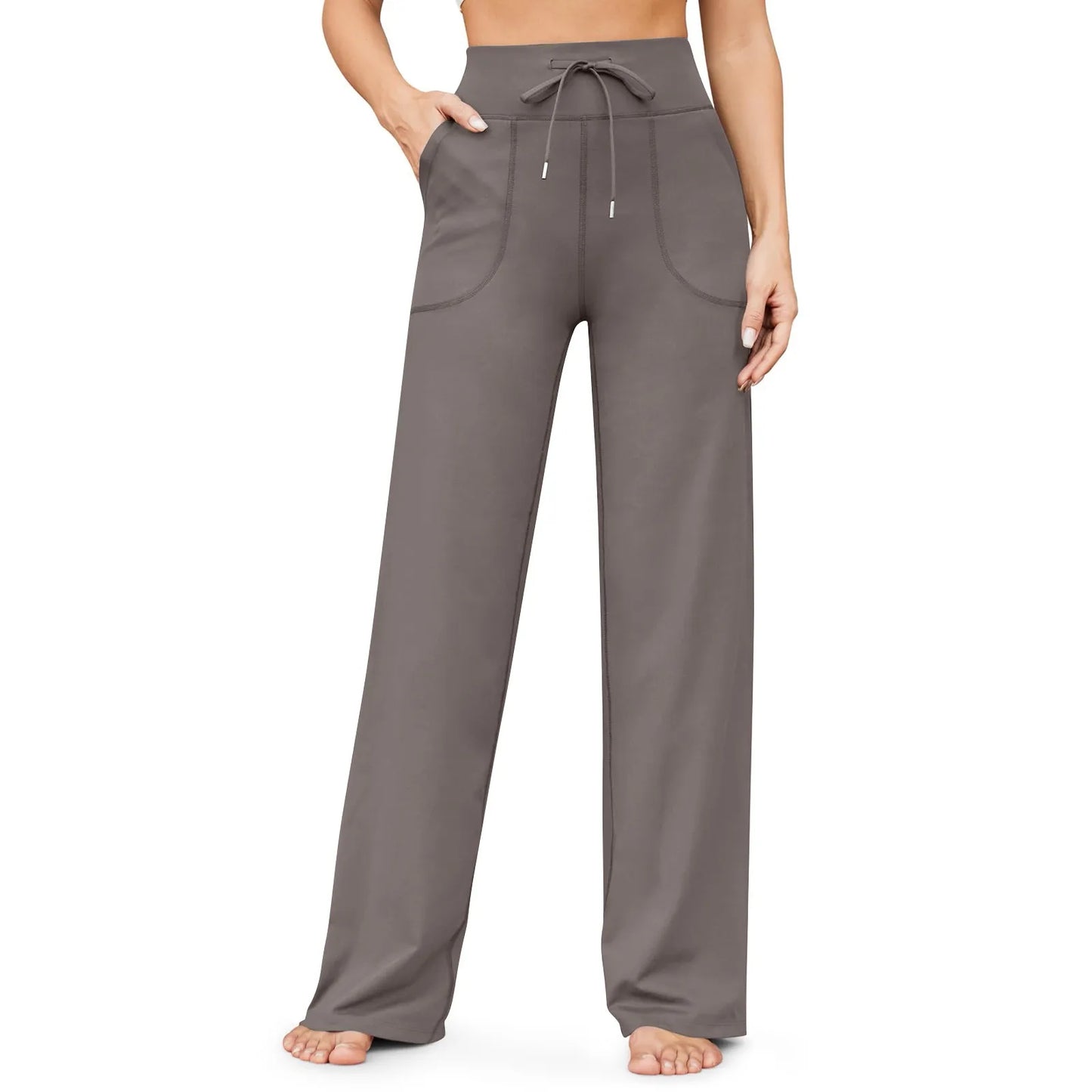 Wide Leg Yoga Pants For Women Solid Color High Waist Sweatpants With Pockets Stretch Comfy Workout Sports Trousers