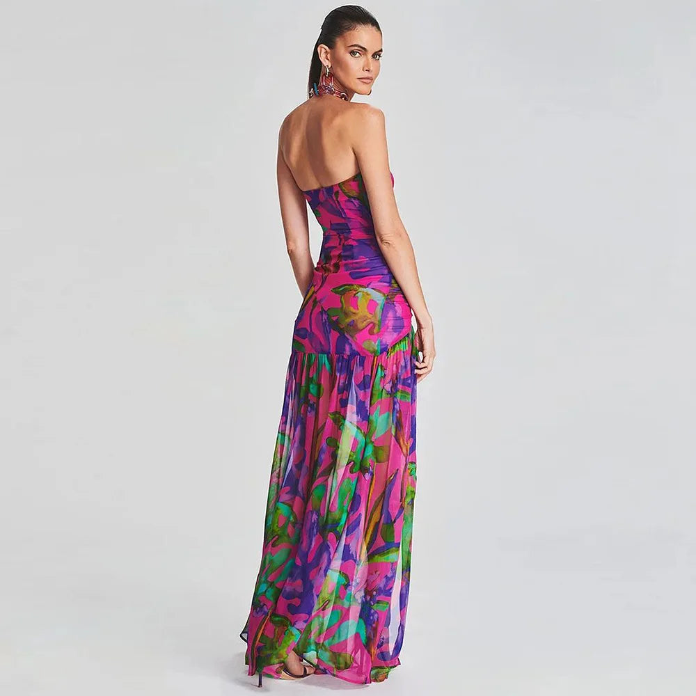 Birthday Dress for Women Brithday Party Outfits Sexy Strapless Prom Gown Retro Print Evening Dresses Luxury 2024 Woman Clothes