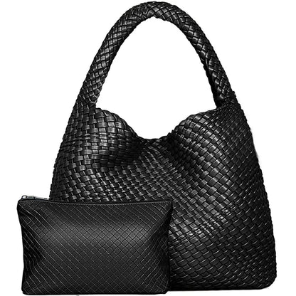 Woven Tote Bag for Women Large Woven Handbag Soft Leather Shoulder Bag Work Shopper Summer Beach Travel Tote Bag with Purse
