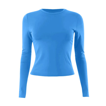 Women's Fashion Solid Colour Round Neck Long Sleeve T-Shirt Top Tops for Women Womens Tops and Blouses Trendy Womens Summer Tops