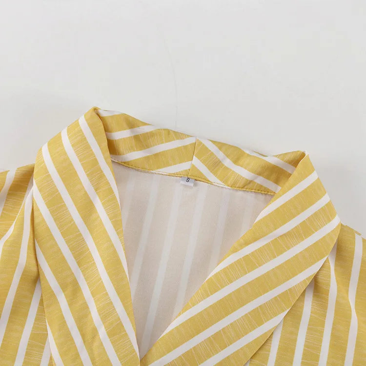 Women's Dress Sets Autumn New Striped Long-sleeved Loose Lace-up Top High-waisted Trousers Fashion Casual Suit for Women