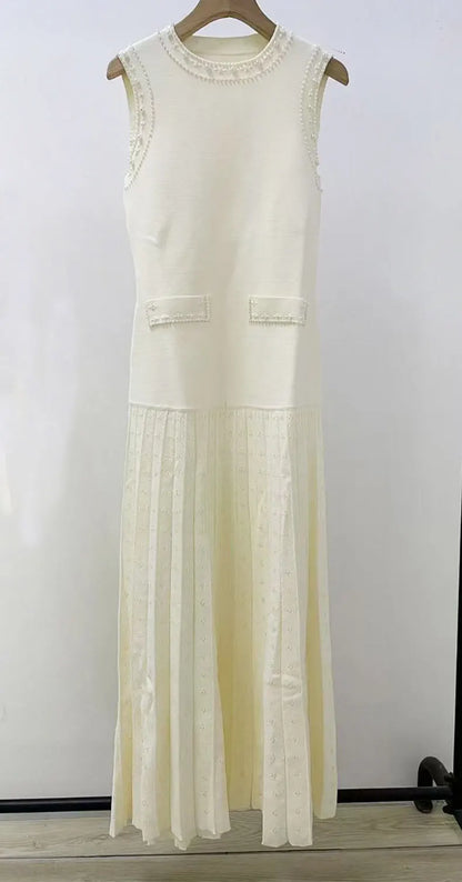 Women's summer dress with round neck and short sleeves with pearl decoration elegant party dress women's dresses trend 2025