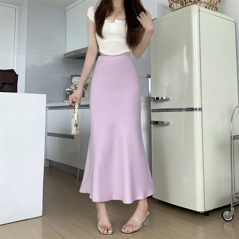 Satin Skirts for Women Korean Reviews Many Girls Clothes Women's 2025 Summer NEW High Waisted Mid Long Skirts Fashion women skir