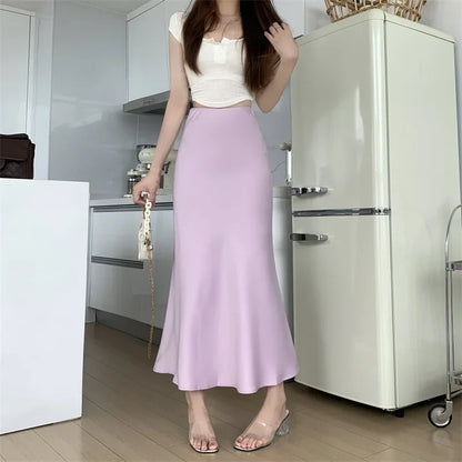 Satin Skirts for Women Korean Reviews Many Girls Clothes Women's 2025 Summer NEW High Waisted Mid Long Skirts Fashion women skir