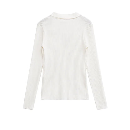 Women's Tops New Fall 2025 Solid Color Long Sleeve Lapel Slim Knit Top Sexy V-Neck Design Casual Fashion Personality Versatile