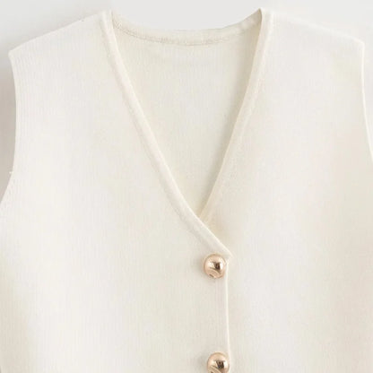 TRAF Tops Women 2024 Summer Autumn Elegant Knitted Tank Vest Top Ladies Fashion Casual White Black Short Sleeveless Vest Tops