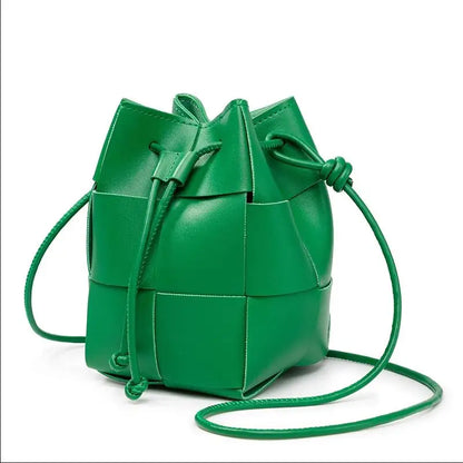 Weave Handbag Women Woven Bags Small Drawstring Bucket Shoulder Messenger Bags Luxury Famous Brand Designer Purse Female bag