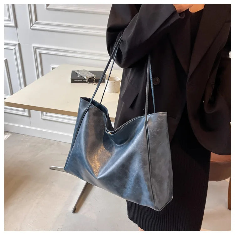 Women Tote Bag Fashion Underarm Pouch Large Capacity Soft Pu Leather Shoulder Bag Retro Crossbody Bag Casual Portable BucketBags