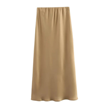 Satin Skirt Woman High Waist Elegant Long Skirts For Women Fashion Summer Midi Skirt Office Women's Skirts