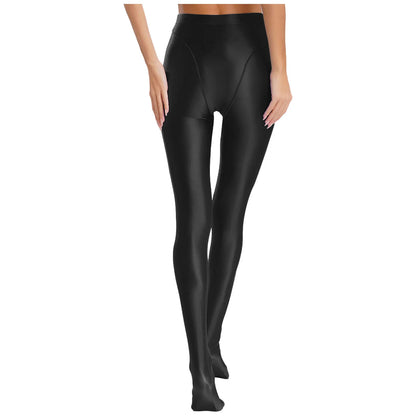 Womens Gymnastic Yoga Pants Leggings High Waist Stretchy Glossy Pantyhose Silky Skinny Pantyhose Role Play Nightclub Wear