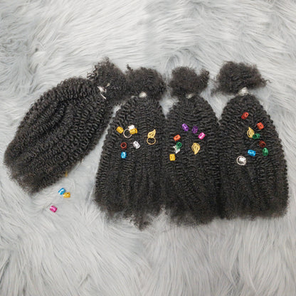 Human Hair No Weft 4C Afro Kinky Curly Virgin Brazilian Human Hair Extensions Weave Bundles Weaving for African Black Women 16"