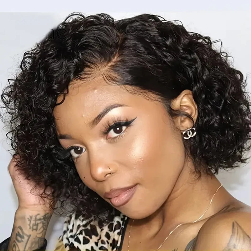 FUGANGXIU-Pixie Cut Wig  180% Density Lace Front Water Wave Wig 13X4 Full Lace Wig Bob Wig Human Hair Wigs For Women Pre Plucked