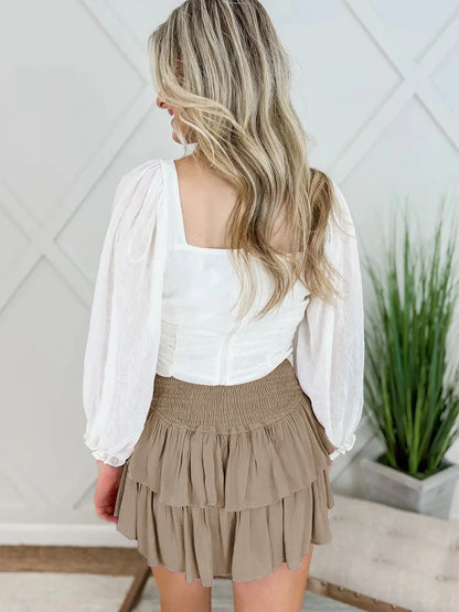 Women's High Waist Ruffle Pleated Mini Skirts Solid Lined Layered Flared Flowy Casual Swing Summer Boho Beach Mini Short Skirt