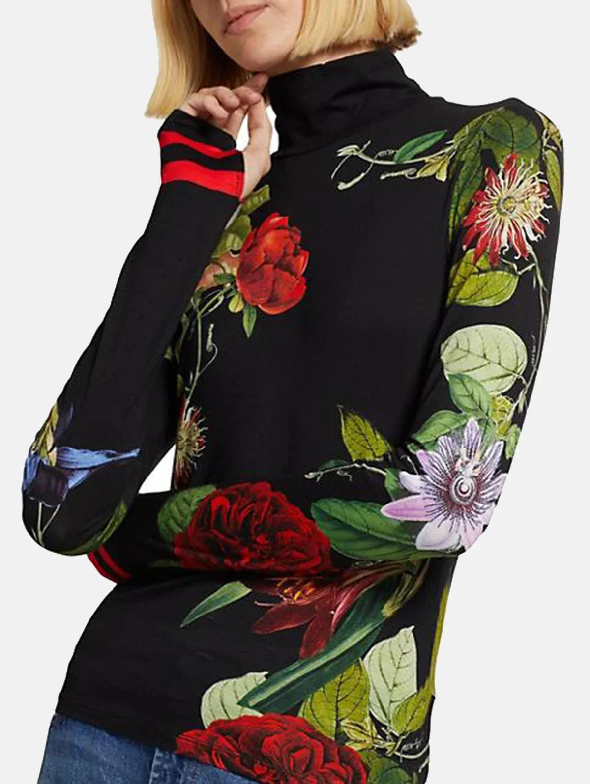 Women's Fashion Printed Pullovers Tops 2025 New Spring Autumn High Neck Long Sleeves Loose Fit Casual Trendy T-Shirts