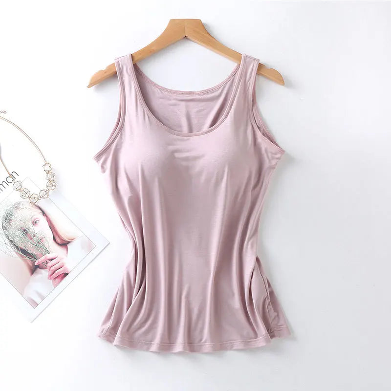 2025 Women's Vest Tops With Built In Bra Neck Vest Padded Slim Fit Tank Tops Sexy Shirts Feminino Casual Underlay shirt slimming