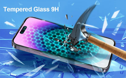 For iPhone 16 15 Pro Max Phone Case & Screen Glass For iPhone 16 15 14 13 Mini 12 11 Pro Transparent Case iPhone16 Plus Cover