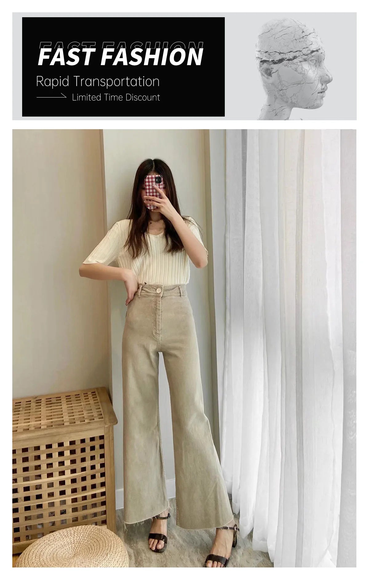 2023 New Women's Wear High Quality Fashion High Waist Straight Slender Wide Leg Jeans