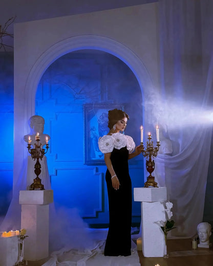 Women Banade Dresses Sexy Big Flowers Off the Shoulder Long Dress Celebrate Evening Party Dress Birthday Party Wedding Outfit