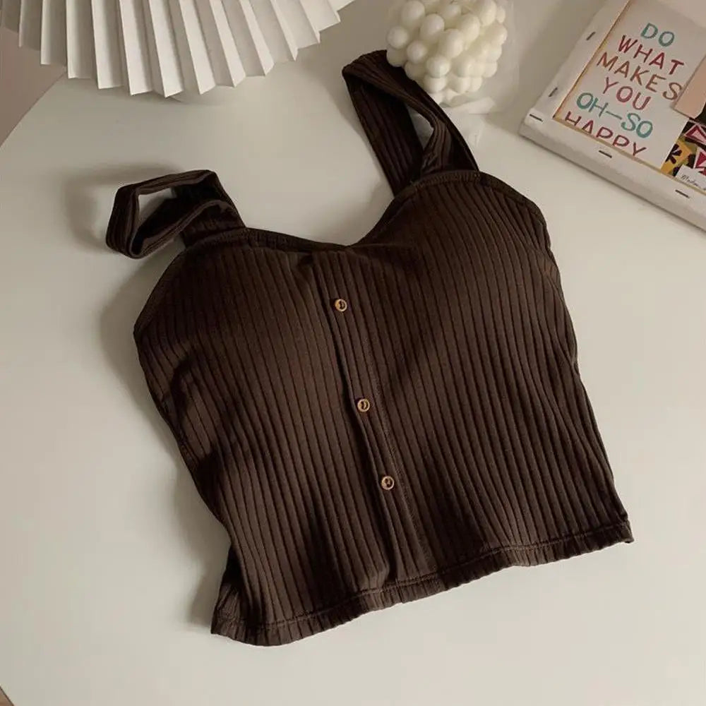 Woman's Top With Built In Bra Button Padded Bra Lady's Top Strap Vest Tank Top Summer Girls Cute Women Casual Female Camisole