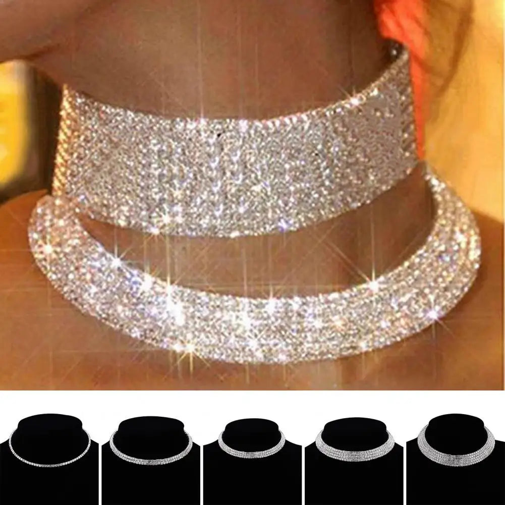 Women Necklace Shiny Rhinestone Multi Layers Adjustable Luxury Stainless  Bride Wedding Neck Jewelry