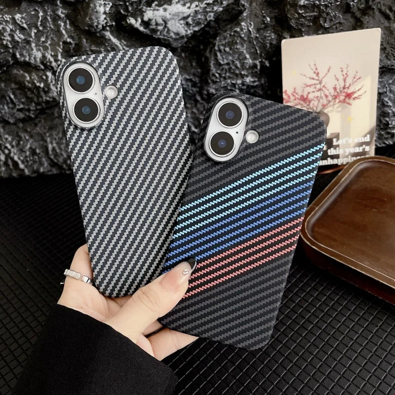 Simple Slim Matte Carbon Fiber Frameless Phone Cases for iPhone Shockproof Hard Cover 16 15 14 plus 13 12 pro Max 11 Half Pack