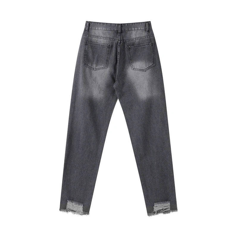 Women‘s Fashion Straight Jeans Casual High Waisted Washed Skinny Trousers Ripped Slim Pants For Lady Commuter 2025 Fashion Trend