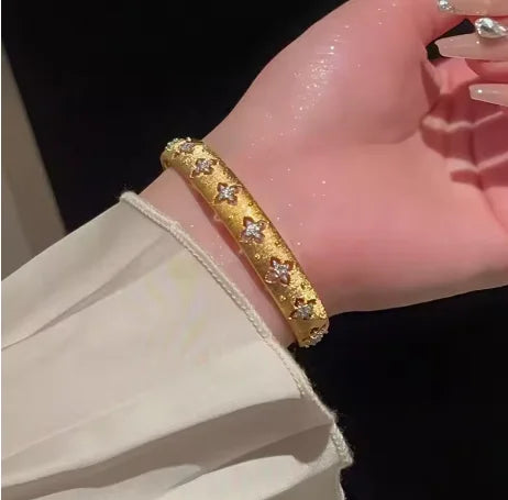 Women Hand-brushed two-color Gold Ring Earrings Necklace Bracelet