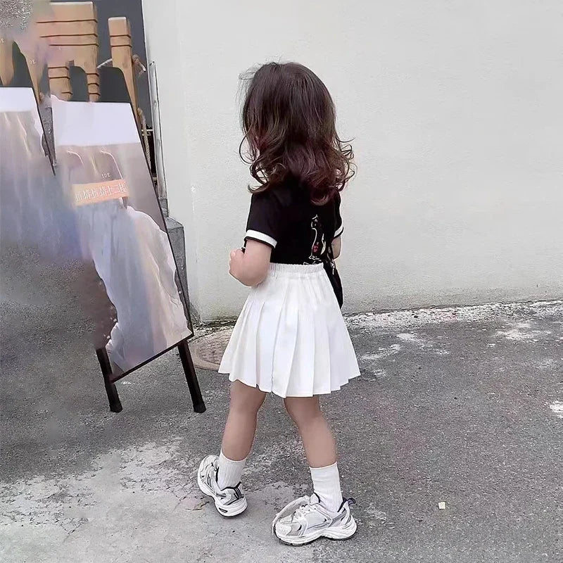 Children's Skirt With Shorts Spring Korea Style Clothes Black A Line High Waist Mini Dress Summer Black Pleated Skirt for Girl