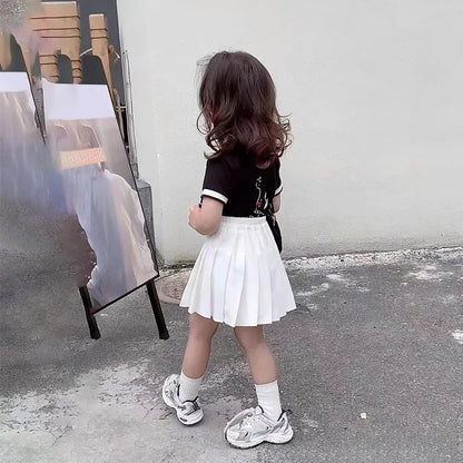 Children's Skirt With Shorts Spring Korea Style Clothes Black A Line High Waist Mini Dress Summer Black Pleated Skirt for Girl