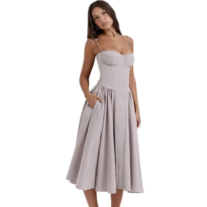 Beach Dress  Wedding Dresses for Women Summer Skirt Retro Long Skirt Simple Style Dopamine Wear Suspender Dress for Women