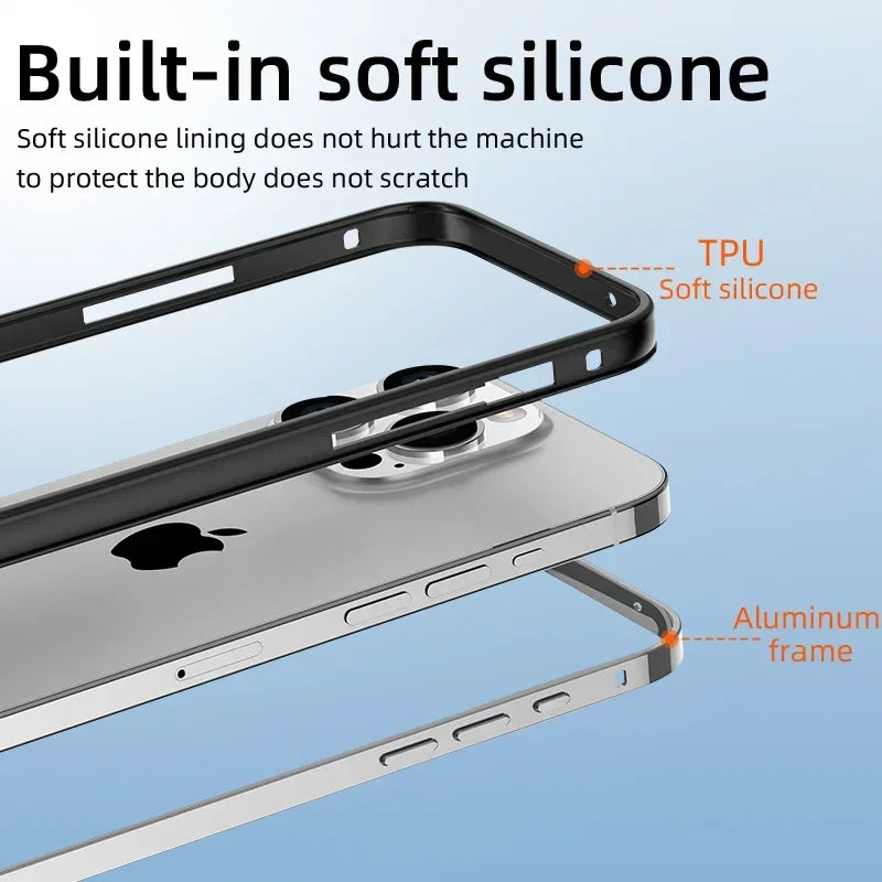 Hybrid Silicone Frame Aluminum Metal Phone Cases For iPhone 16 15 Pro Max 14 13 12 Better Heat Bumper