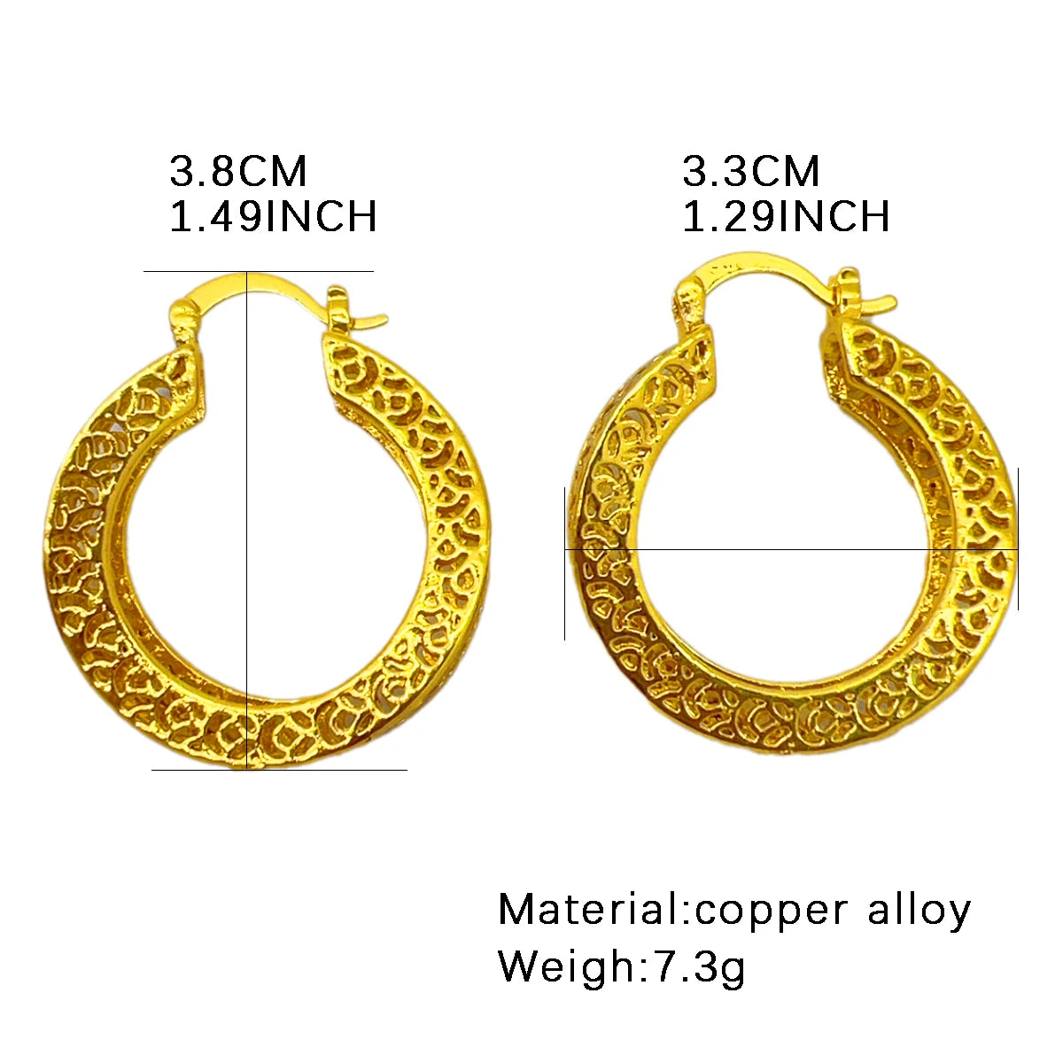 Dubai Simple Fashion Gold Plated Hollow Pierced Earrings Piercings Cartilage Ear Ring for Women Bride Ornament Gift Fine Jewelry
