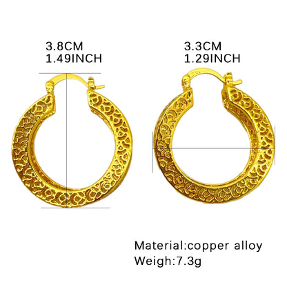 Dubai Simple Fashion Gold Plated Hollow Pierced Earrings Piercings Cartilage Ear Ring for Women Bride Ornament Gift Fine Jewelry