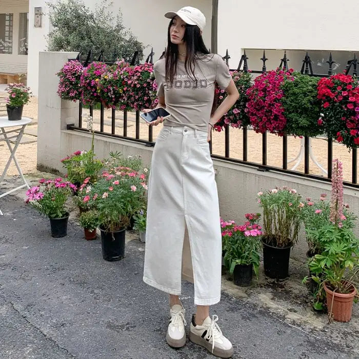 Casual High Quality Maxi Denim Skirts for Women Summer 2025 Fashion White Jeans Dress Long Y2k Medium-length A- Line Skirt Denim