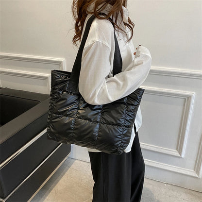 Fashion Tote Handbags for Women Black Large Capacity Soft Rhombus Bags Vinatge Quilted Shoulder Bag Purse for Travel Shopping
