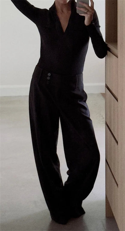 Women's Tops New Fall 2025 Solid Color Long Sleeve Lapel Slim Knit Top Sexy V-Neck Design Casual Fashion Personality Versatile