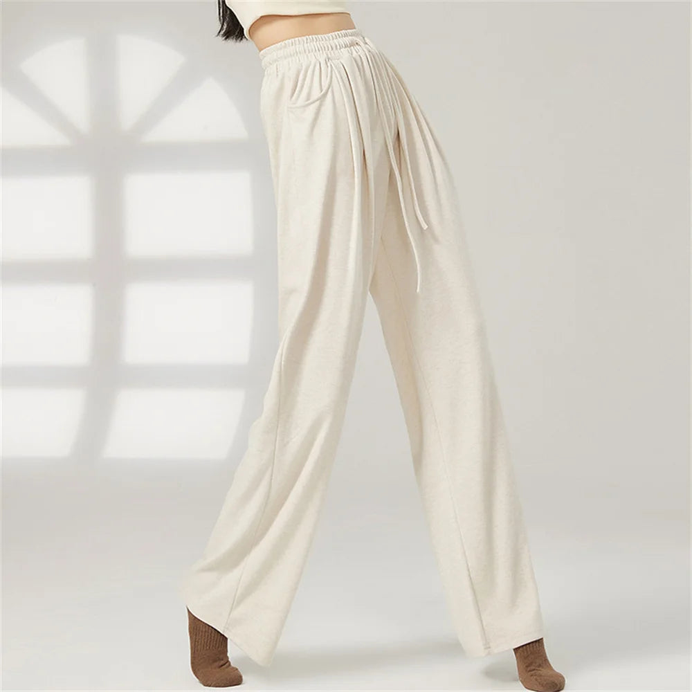 Women Loose Yoga Pants Autumn Soft Drawstring High Waist Modern Dance Sport Wide Leg Clothes Classical Dancing Training Trousers