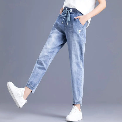 Womens Jeans Pants For Women With Pockets Blue Trousers High Waist Shot 2000s Y2k Wide Leg Xxl 90s Trend Unique Japanese Shiny