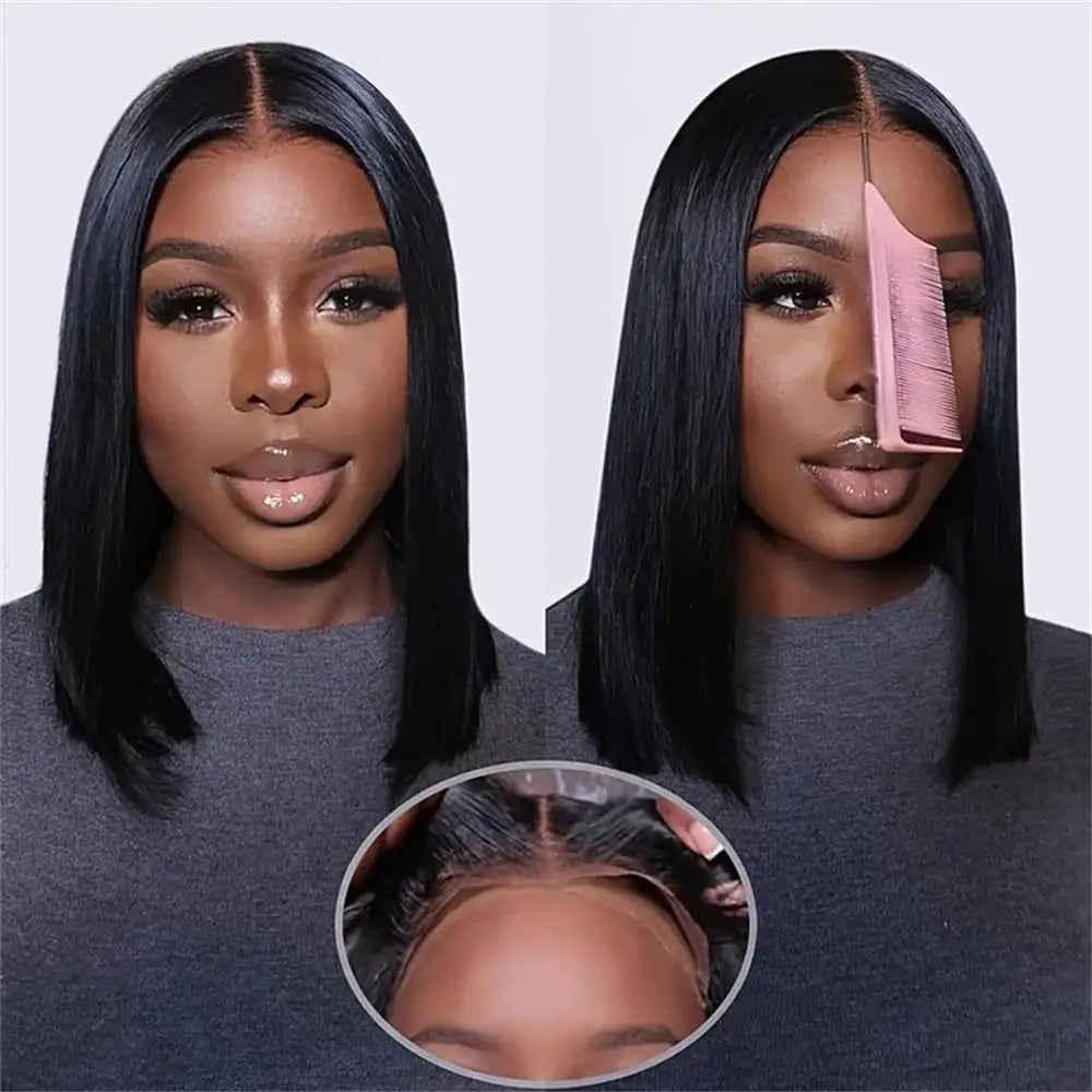 Glueless Wigs Ready To Wear 6x4 Lace Wig Straight Short Bob Wigs Human Hair Glueless Preplucked Human Wigs Ready To Go 180%
