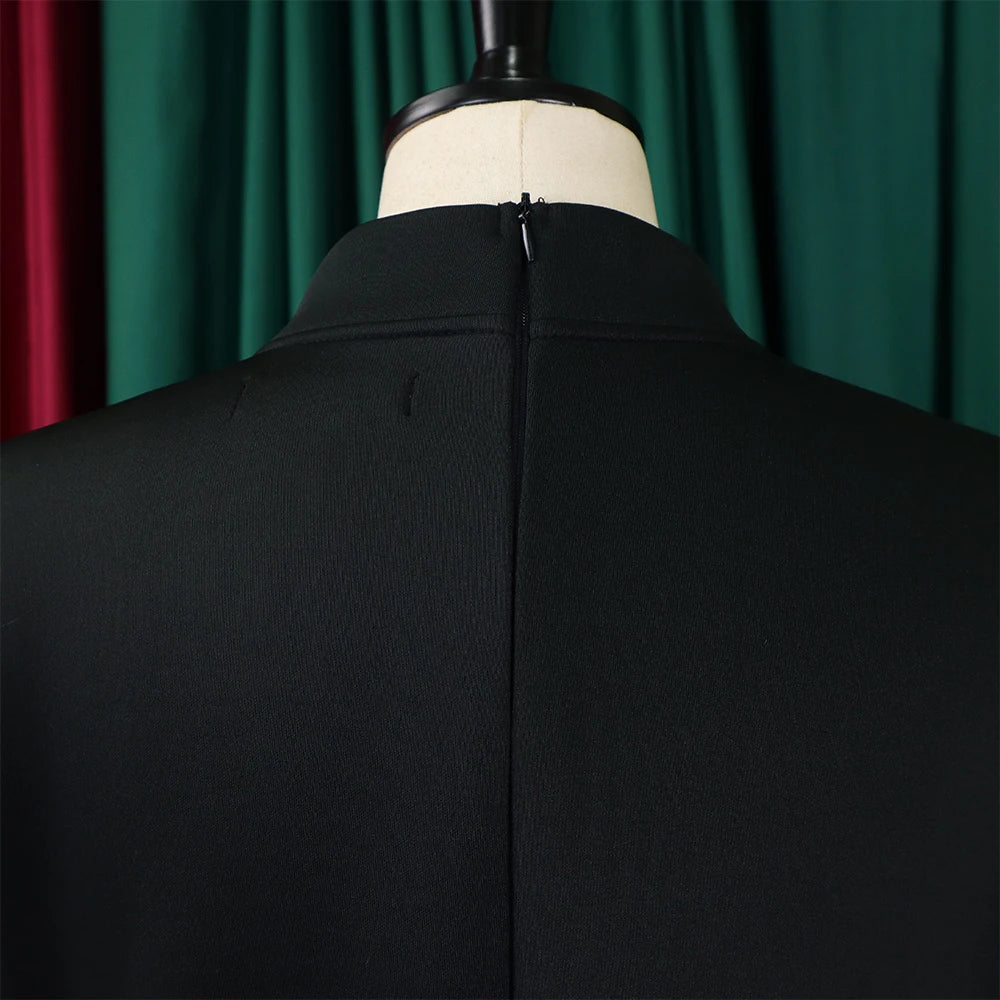 Elegant Dresses for Women Bow Collar Full Sleeve High Waisted A Line Mid Calf Luxury Female Birthday Party Dinner Vestidos Mujer