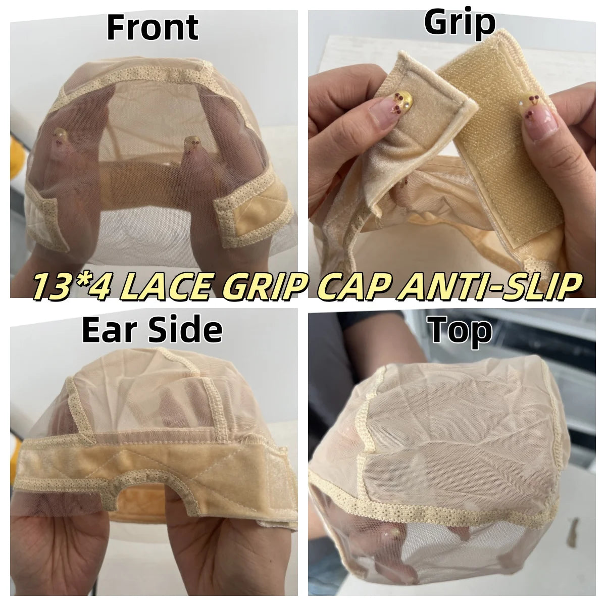 Wig Cap with Grip Band for Keeping Wigs in Place, More Full Cap-wide Transparent Lace for Lace Front Wigs